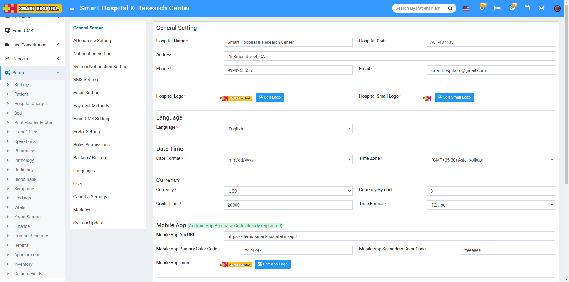General Setting - Smart Hospital : Hospital Management System by QDOCS
