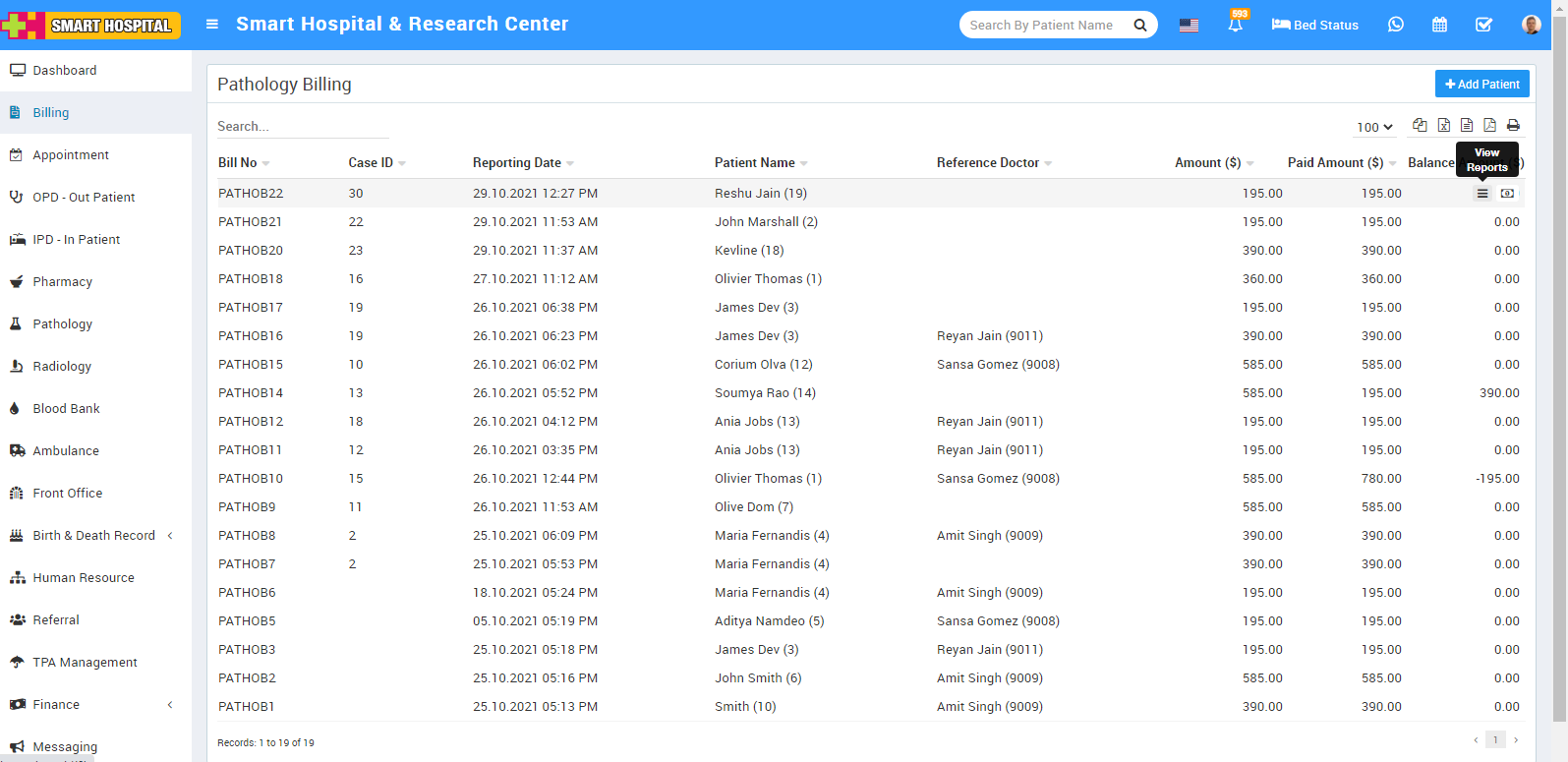 pathology billing list image