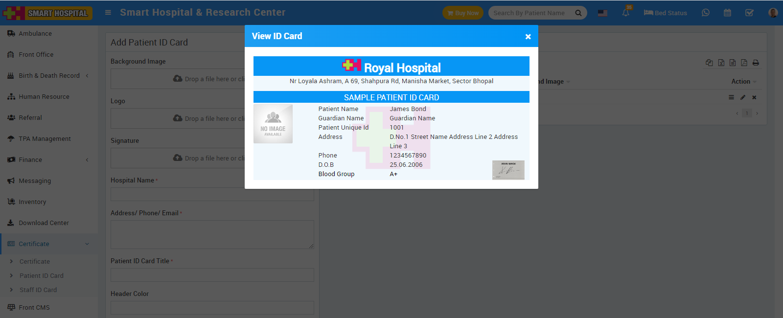 preview patient id card