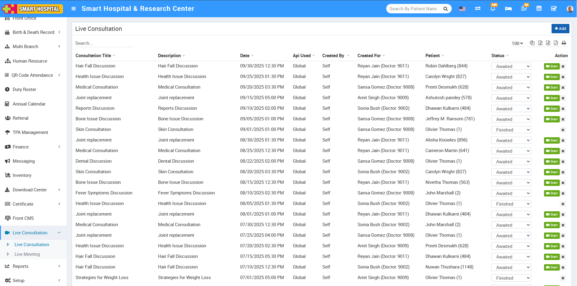 live consultation list