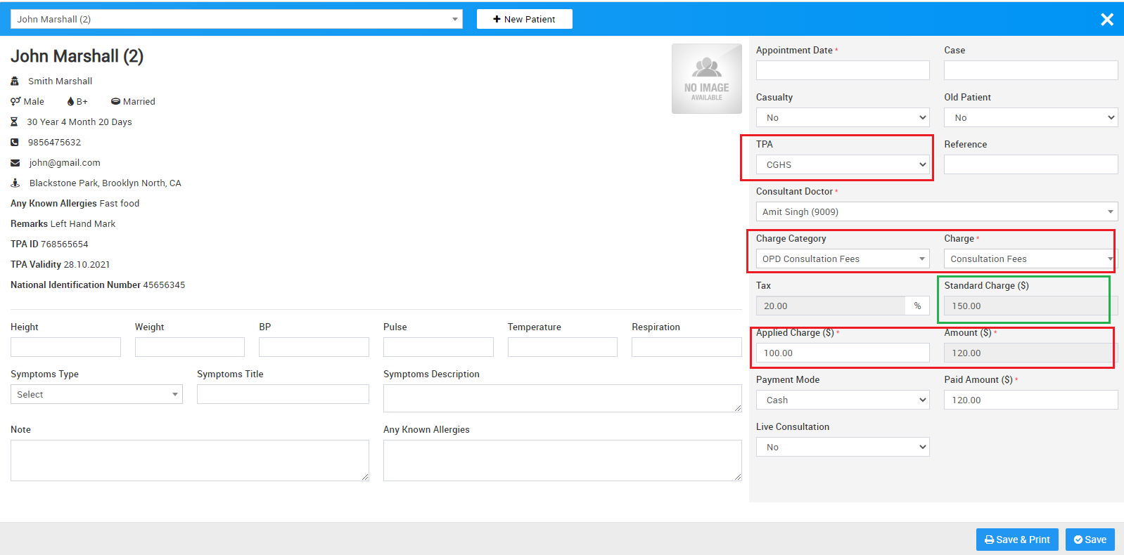 add opd with tpa amount