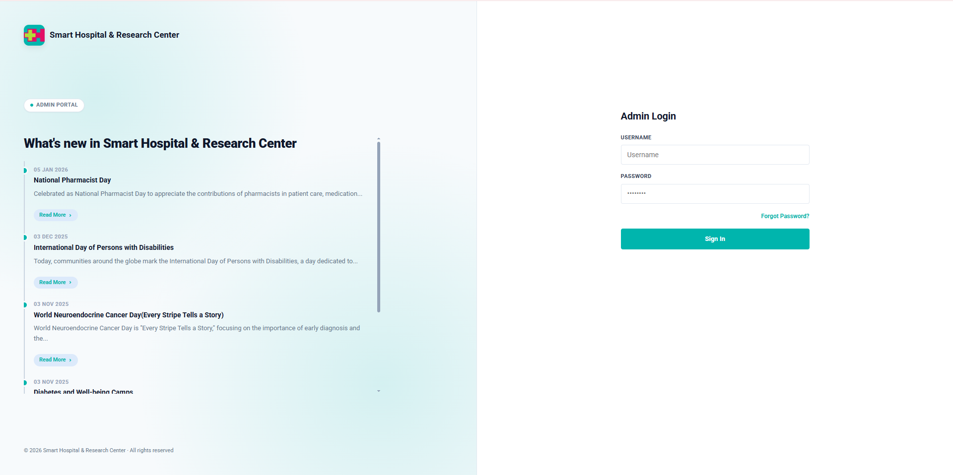 Smart Hospital admin login