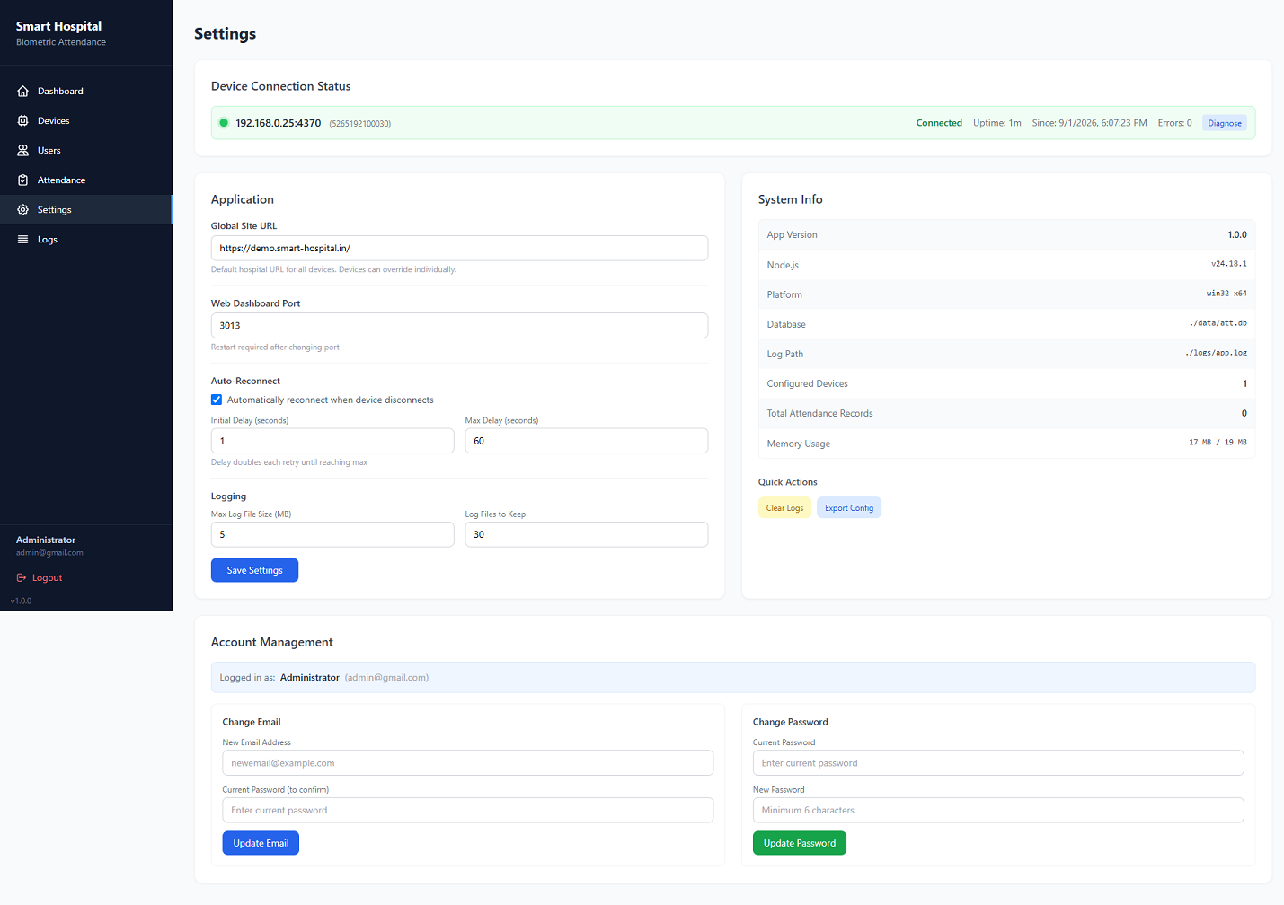 Settings Page